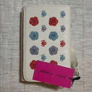 Betsey Johnson Cream Wallet with Red and Blue Floral Accents
